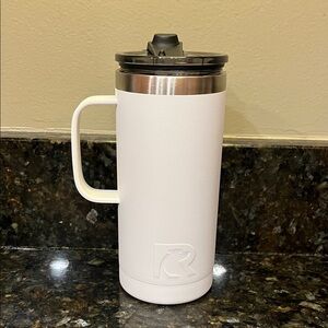 RTIC White Insulated 16oz Travel Mug with Handle and flip top lid